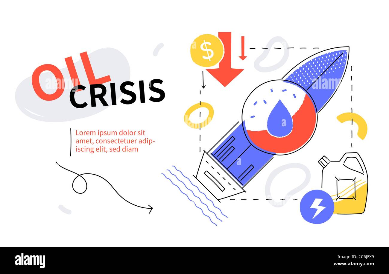 Oil Crisis - bannière web de style plat coloré Illustration de Vecteur