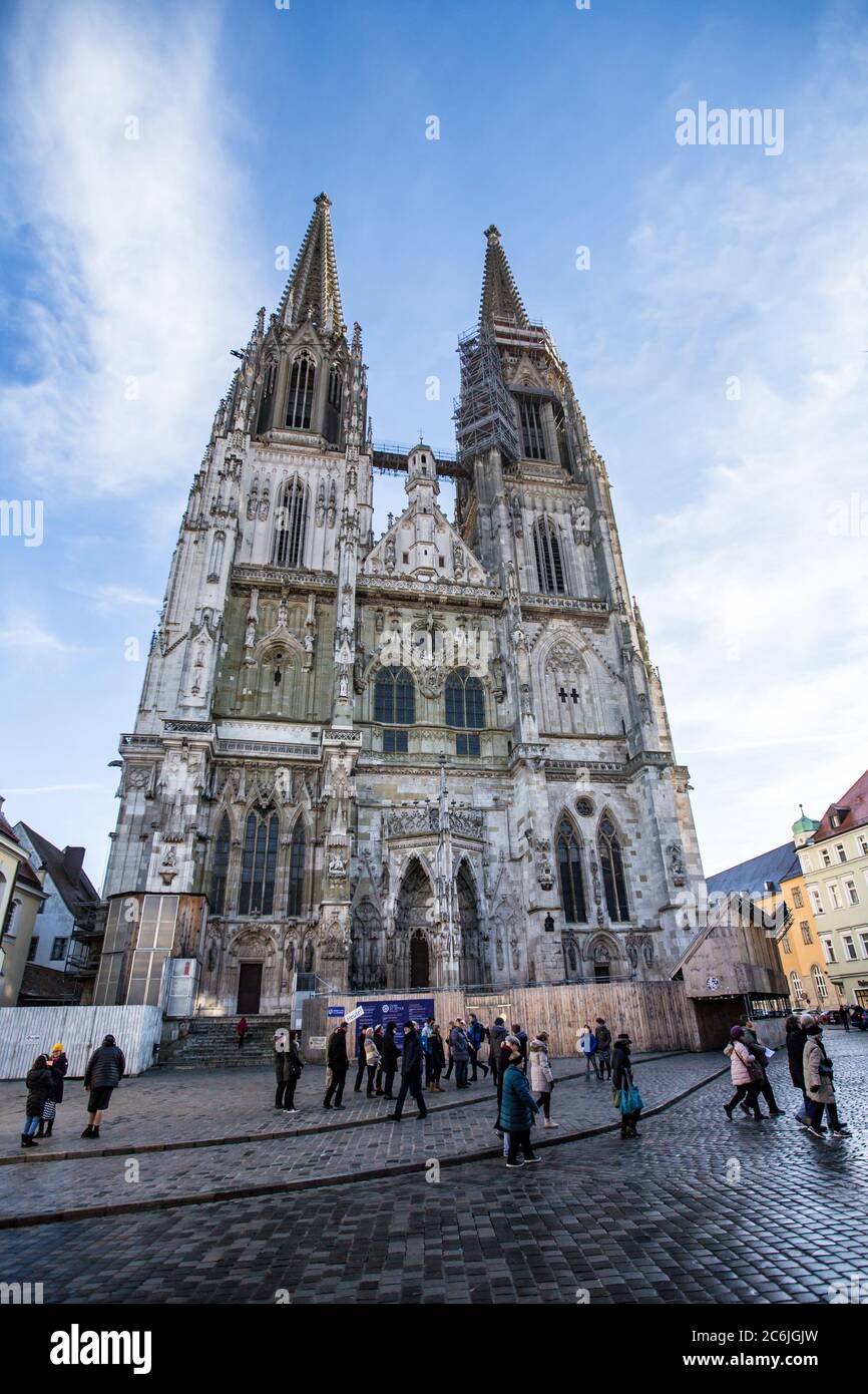 Ratisbonne/Allemagne - 20 décembre 2019 : la cathédrale Saint-Pierre est un exemple d'architecture gothique importante dans l'État allemand de Bavière. Banque D'Images