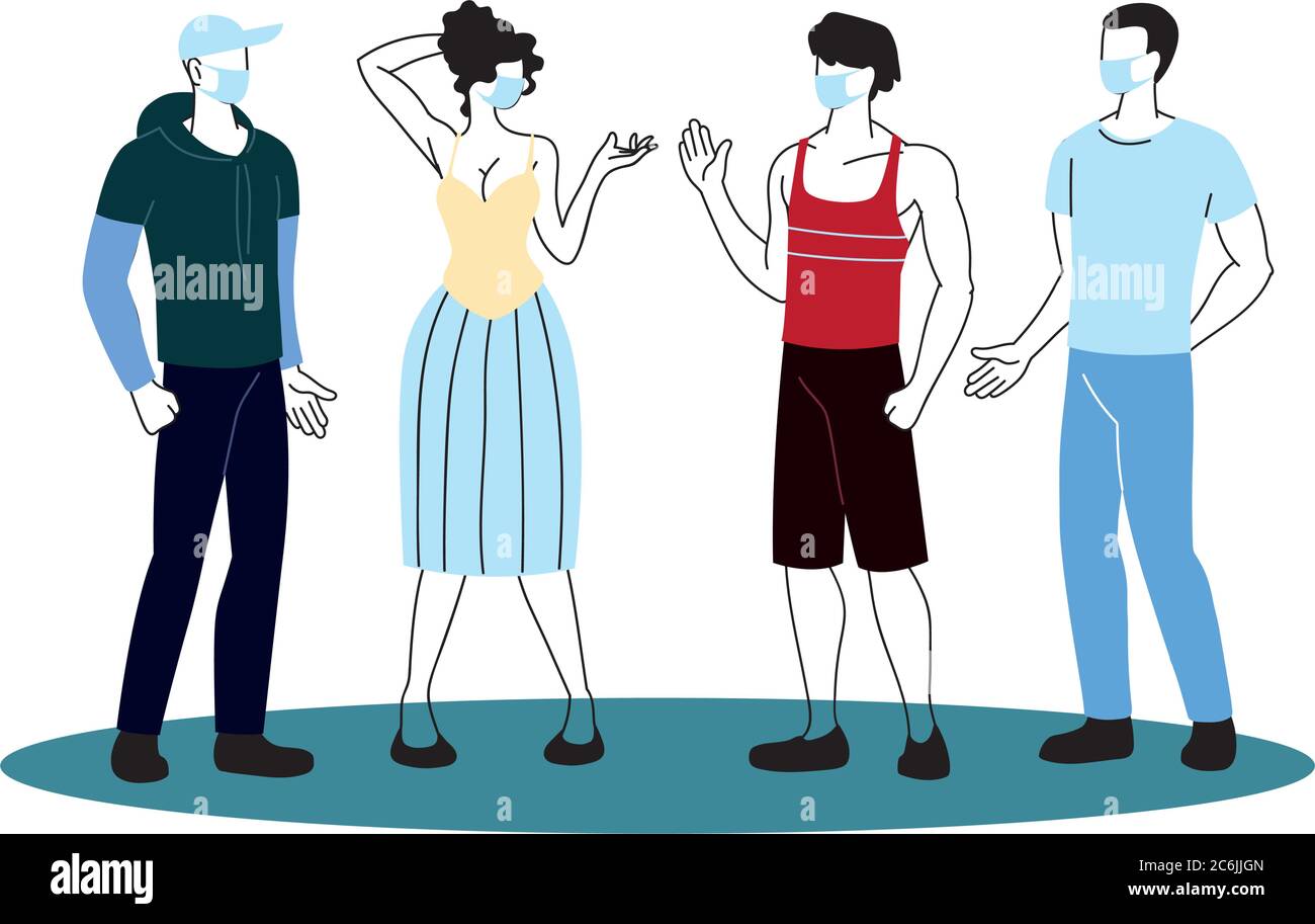 les gens se protégeant avec un masque covid-19 vecteur illustration dessing Illustration de Vecteur