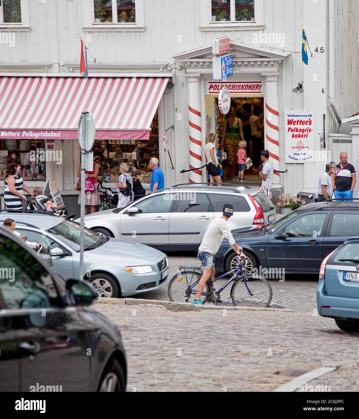 Gränna, Suède 20140726 production de Polkagris à Polkagrisokeri, Gränna, de Wetter. Photo Jeppe Gustafsson Banque D'Images
