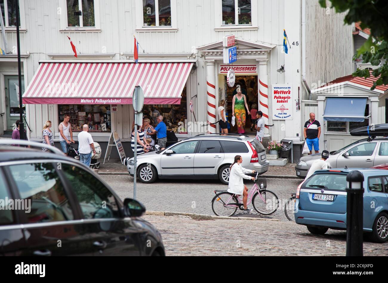 Gränna, Suède 20140726 production de Polkagris à Polkagrisokeri, Gränna, de Wetter. Photo Jeppe Gustafsson Banque D'Images