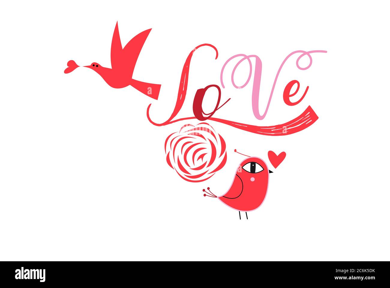Carte de vœux lumineuse pour la Saint-Valentin avec des oiseaux sur fond blanc Illustration de Vecteur
