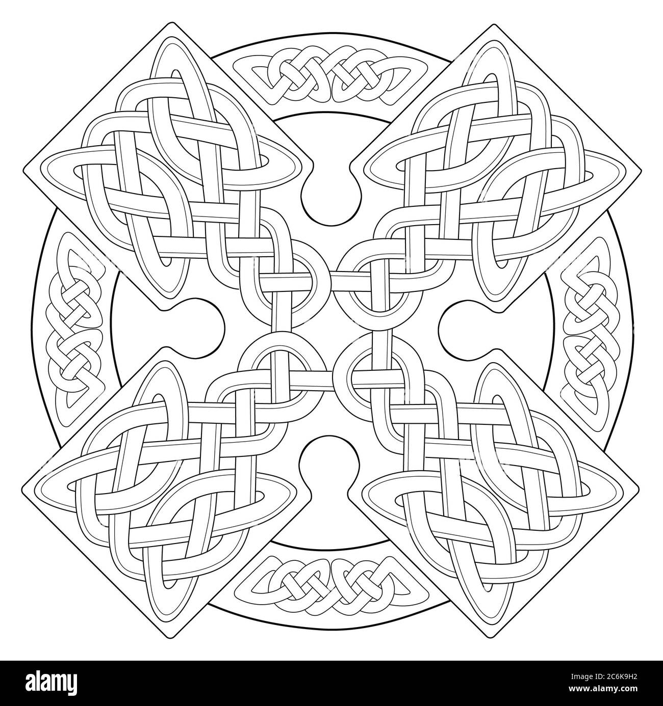 Croix celtique sur fond blanc, format vectoriel EPS. Tatouage, ornement. Noir-blanc. Banque D'Images