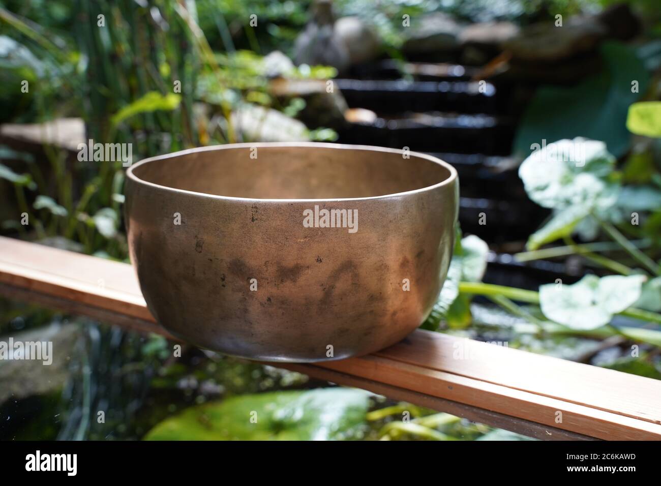 Bol de singin tibétain à l'extérieur dans la nature Banque D'Images