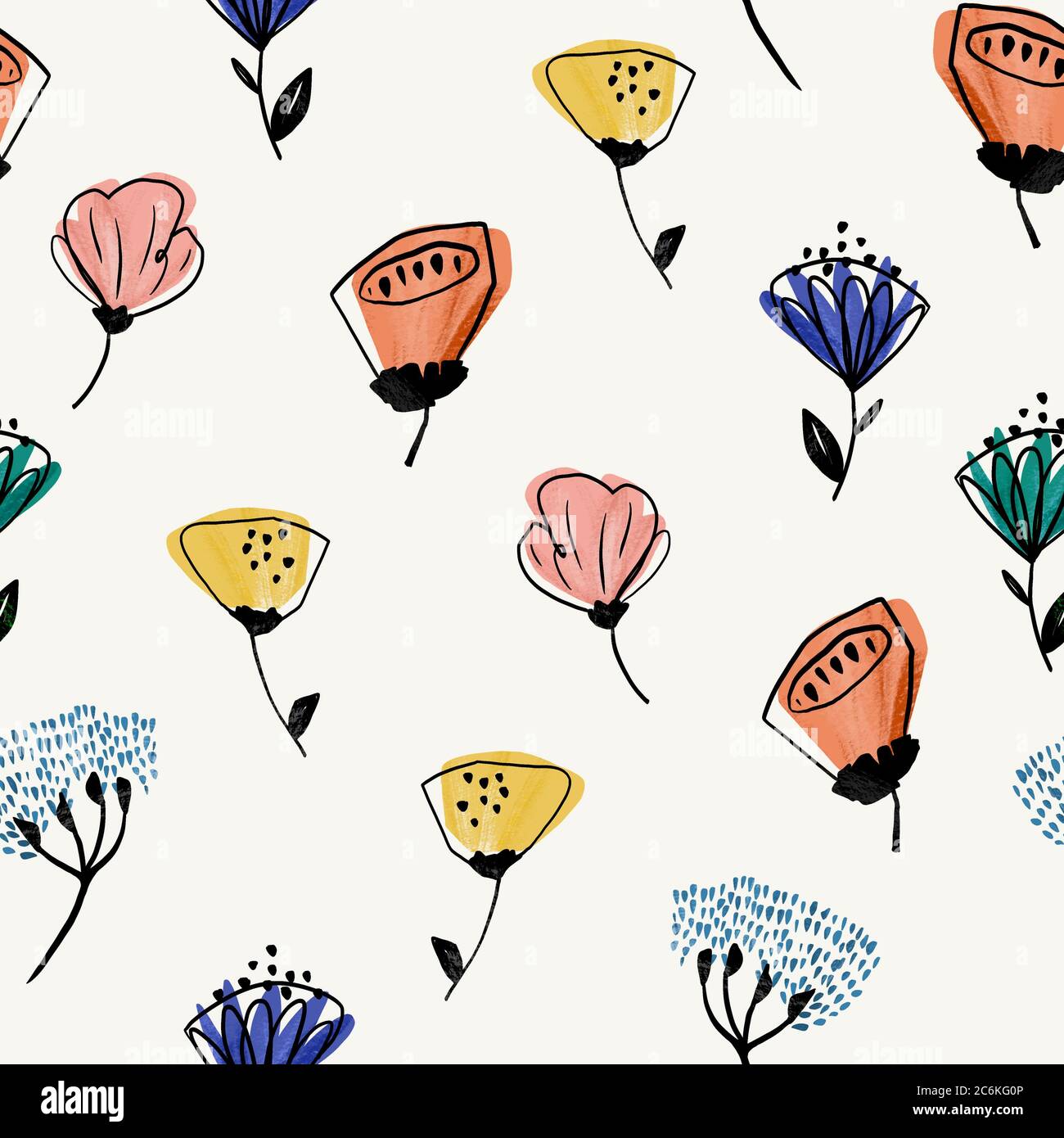 Style rétro abstrait dessiné à la main simple fleur sans couture motif Banque D'Images
