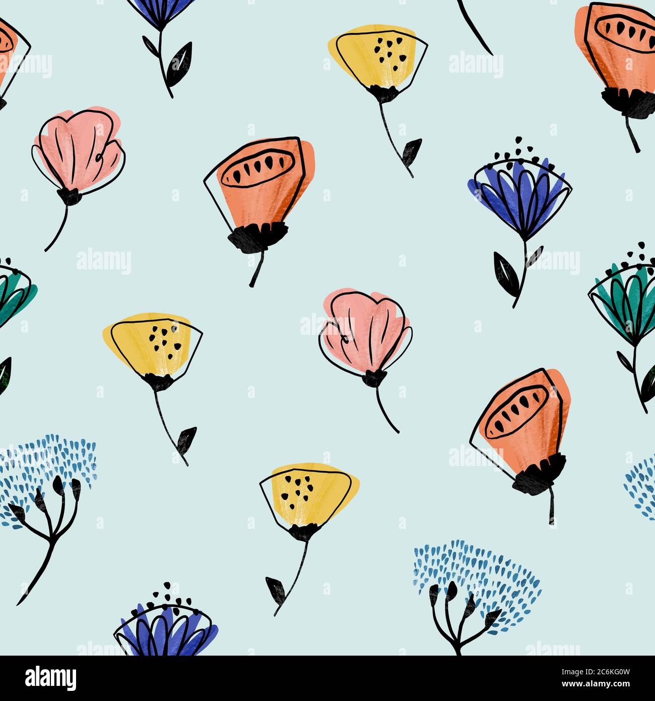 Style rétro abstrait dessiné à la main simple fleur sans couture motif Banque D'Images