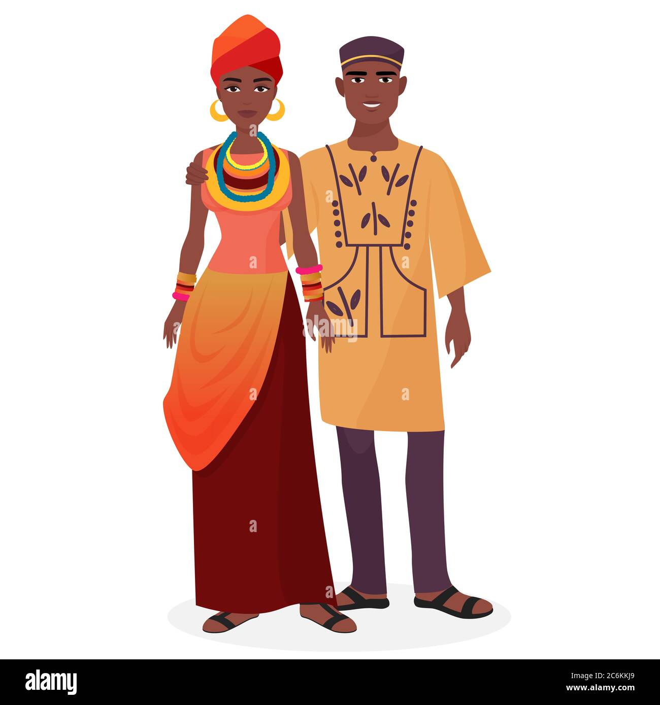 Famille africaine. L'homme et la femme africains se coupent dans des vêtements nationaux traditionnels Illustration de Vecteur