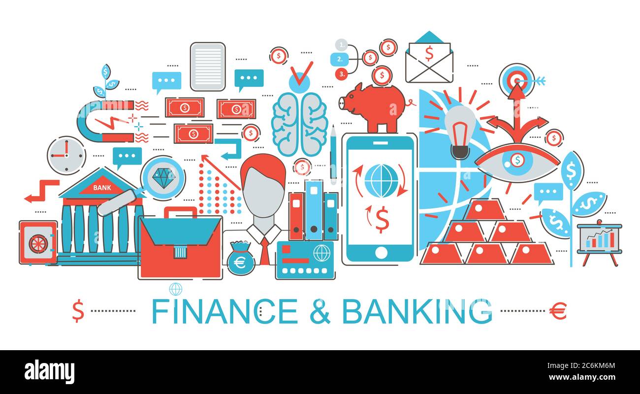 Design moderne plat fin concept financier et bancaire pour le site Web de bannière, la présentation, la brochure et l'affiche Illustration de Vecteur