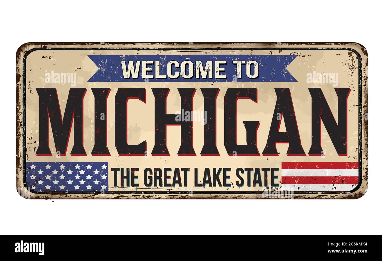 Bienvenue à Michigan vintage métal rouillé signe sur un fond blanc, vector illustration Illustration de Vecteur