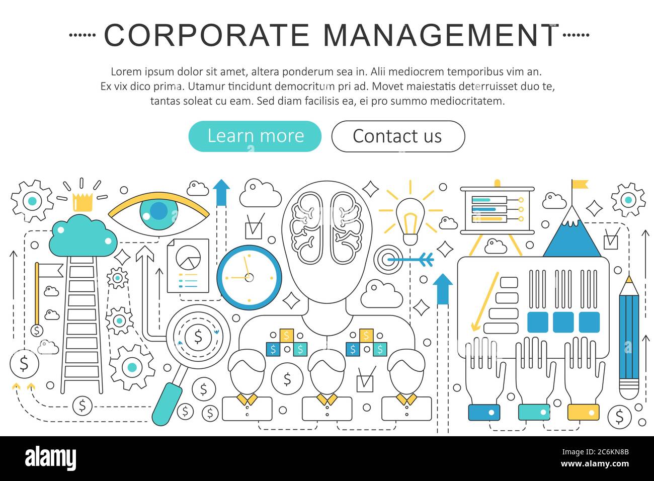 Vector élégant fin ligne plat moderne concept de gestion d'entreprise. Mise en page des éléments de bannière d'en-tête de site Présentation, circulaire et affiche Illustration de Vecteur