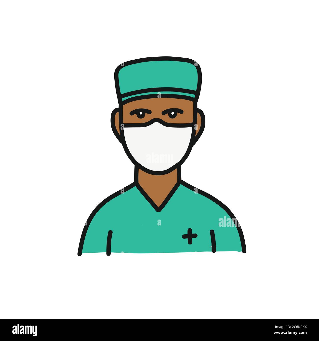 médecin avec masque médical icône doodle avatar, illustration de couleur vectorielle Illustration de Vecteur