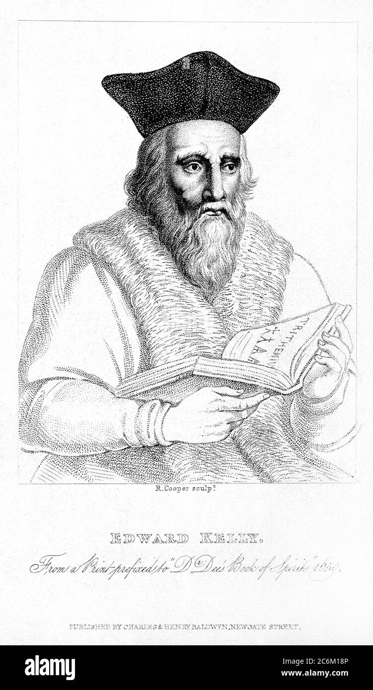 1590 c, GRANDE-BRETAGNE : l'occultiste britannique , l'Alchimiste et le spirististe moyen Sir EDWARD KELLEY ( ou KELLY ou TALBOT , 1555 - 1597 ) . Il est mieux connu pour travailler avec John Dee dans ses investigations magiques . Portrait de R. Cooper , pubblié au XIX siècle . - ALCHIMIE - ALCHIMIE - ALCHIMIA - ALCHIMISTA - MEDIUM - SEDOTE SPIRITCHE - Medianità - Spiritualiste - OCCULTO - OCCULTIMISTA - OCCULTE - MAGIA - MAGICIEN - PARAPSICOLOGIA - Pitra filasiliste - Pierre du philosophe - PALRAO - PALCOLOCOLOGAL - POTH - POTISTA - POTHO - POTHOTHOTHITH - POTHOTHY - POTHOTHOTHOTHITHITHIT Ritrato - gravure - incisione - FOTO STO Banque D'Images
