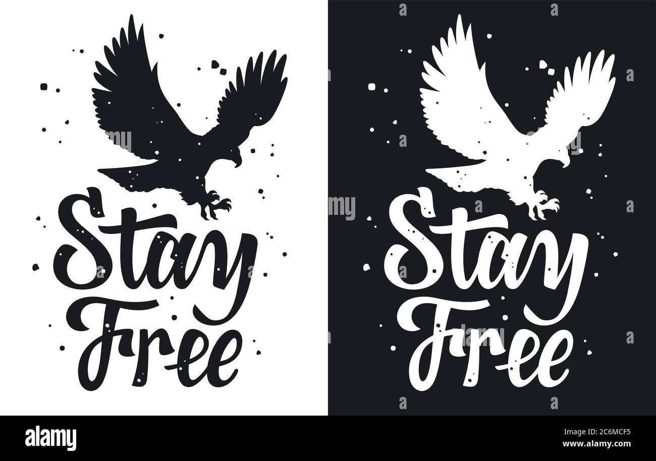 Texte Stay Free avec motif aigle américain pour un motif t-shirt. Effets de grunge sur un calque séparé Illustration de Vecteur