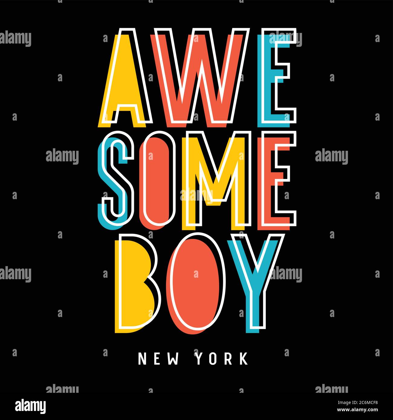 Texte « Awesome boy New York » pour motif t-shirt enfant. Vecteurs Illustration de Vecteur