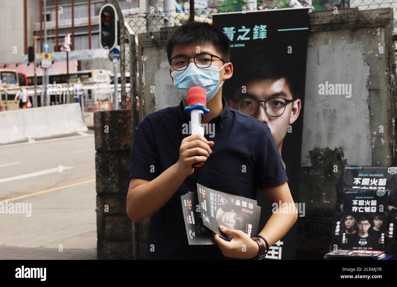 Hong Kong, CHINE. 11 juillet 2020. Joshua Wong ( 23 ) ancien chef étudiant et activiste politique anti-Beijing dans la rue pour la promotion de candidats démocratiques, y compris lui-même pour L'ÉLECTION PRIMAIRE avant l'élection de LegCo 2020 venir en septembre.juillet-11, 2020 Hong Kong.ZUMA/Liau Chung-ren crédit: Liau Chung-ren/ZUMA Wire/Alay Live News Banque D'Images