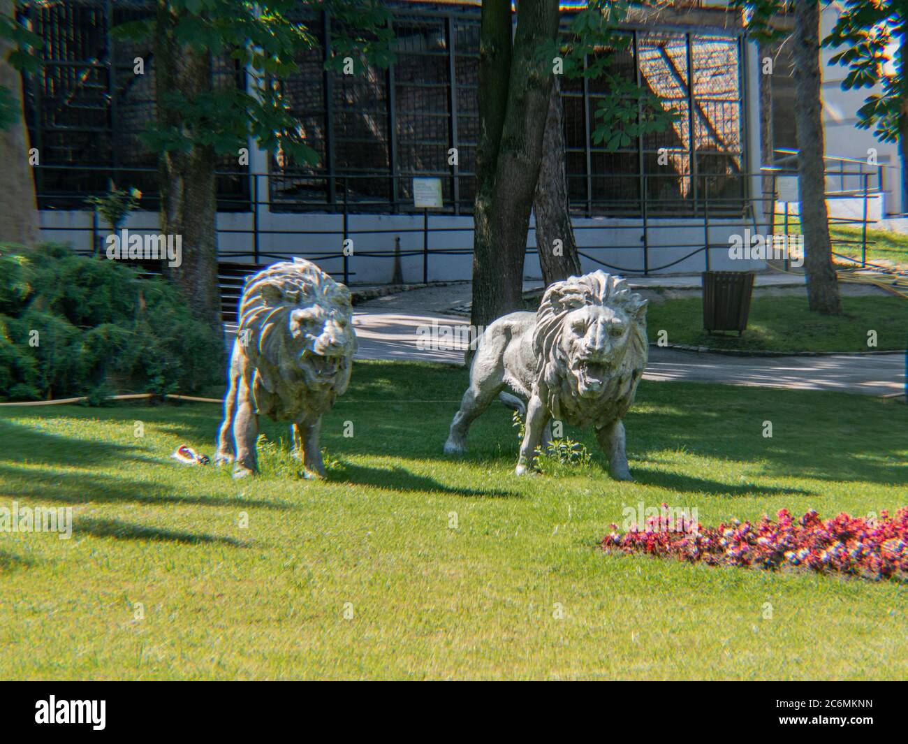 Statue d'animal Lions, zoo de Jagodina, Serbie Banque D'Images