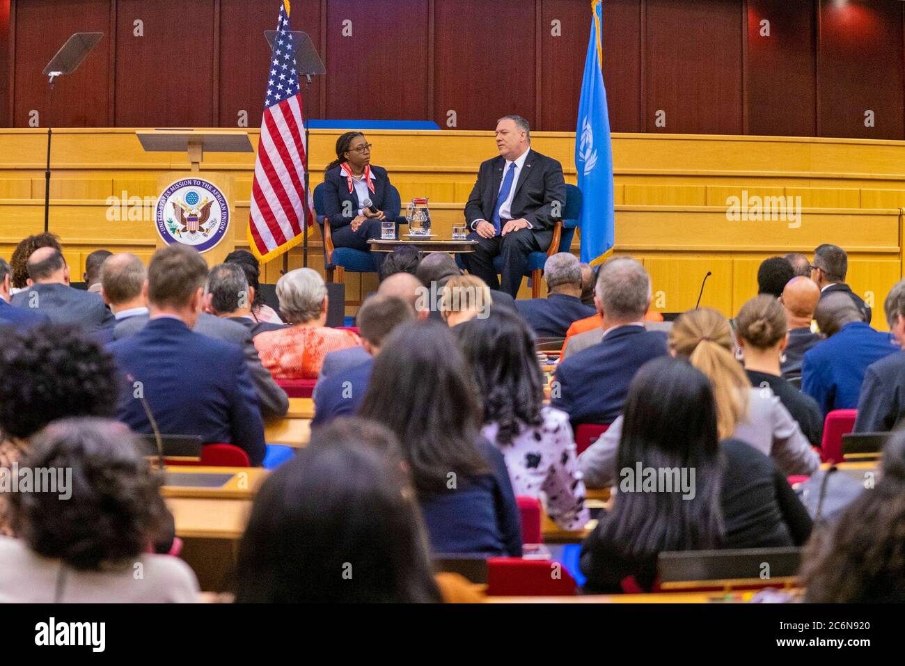 Le secrétaire d’État Mike Pompeo prononce un discours sur la « libération des entrepreneurs africains », à Addis-Abeba, en Éthiopie, le 19 février 2020 Banque D'Images