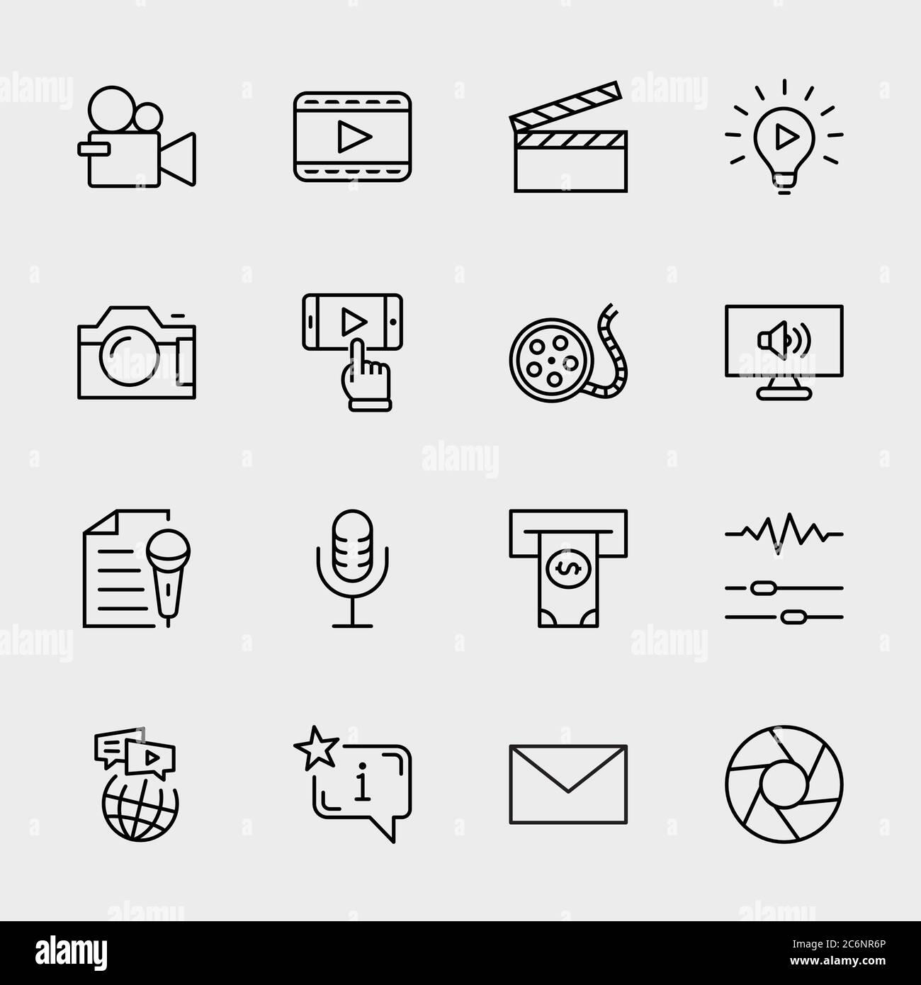 Icônes de la ligne de la Journée internationale du film. Film de lecture vidéo de l'appareil photo, objectif. Contour modifiable Illustration de Vecteur