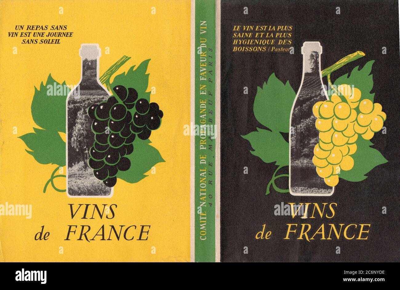 PUBLICITE papier vins de France par le comite de propagande en faveur du vin vers 1955 avec citation de Louis Pasteur Banque D'Images