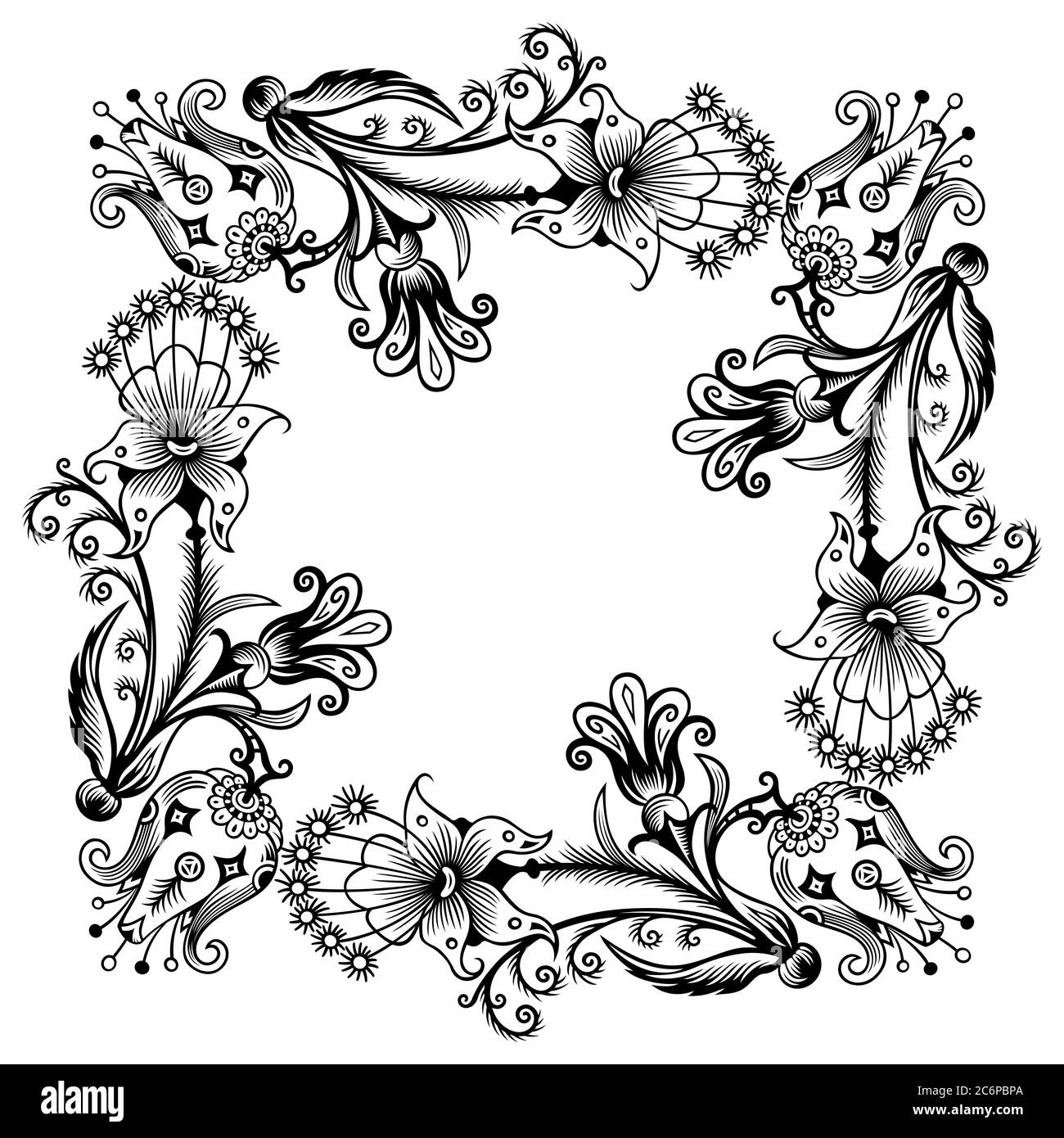 Bordure vintage à motif fleuri vectoriel. Conception du cadre. Illustration de Vecteur