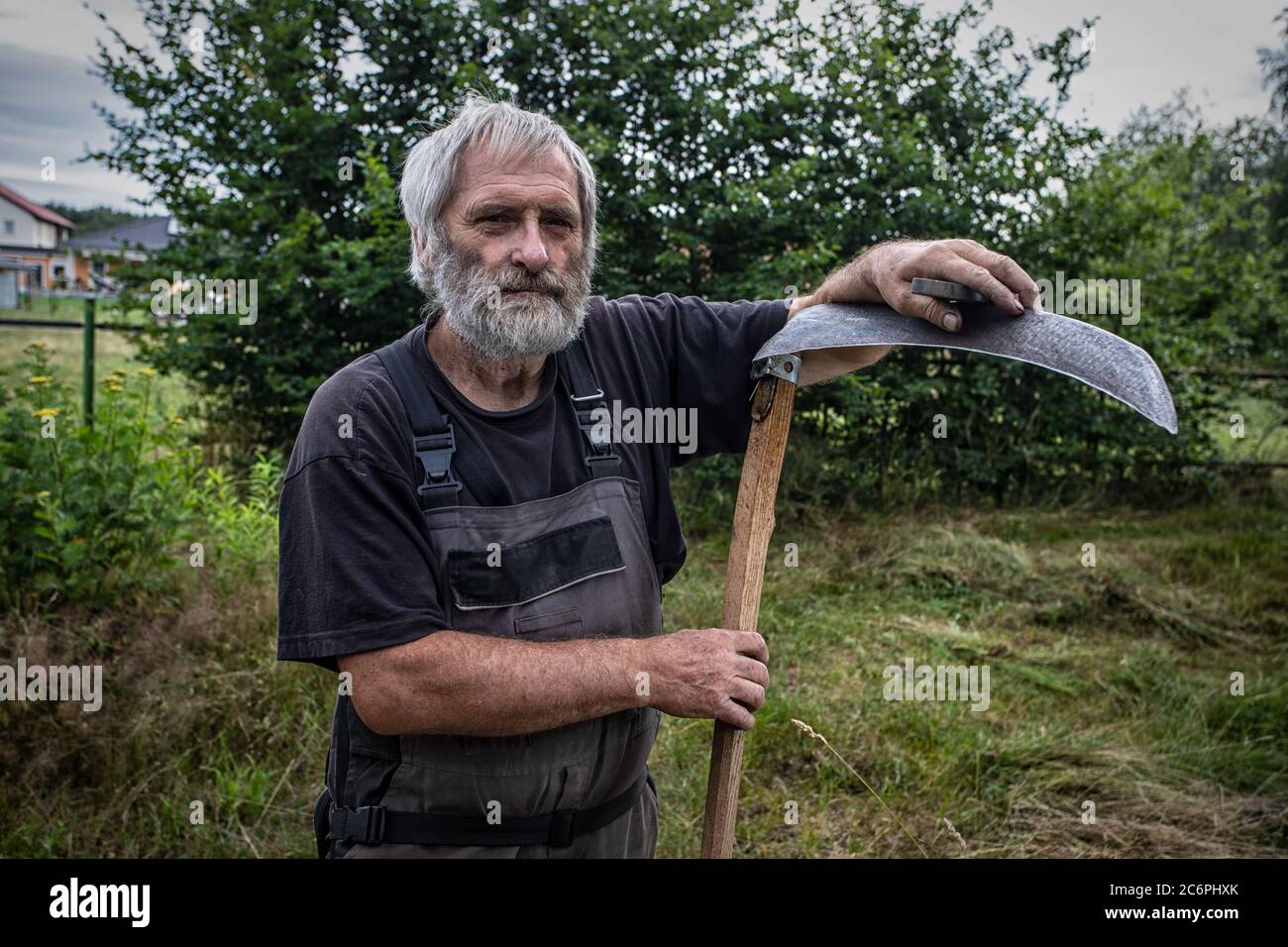 homme au travail dans son jardin Banque D'Images