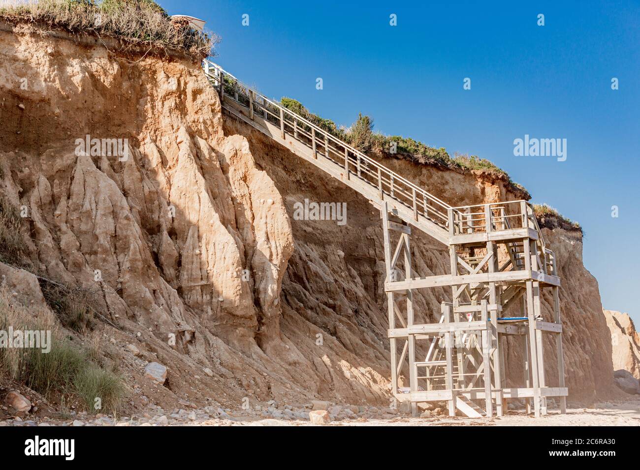 Escalier de la plage à une maison privée à Montauk, NY Banque D'Images