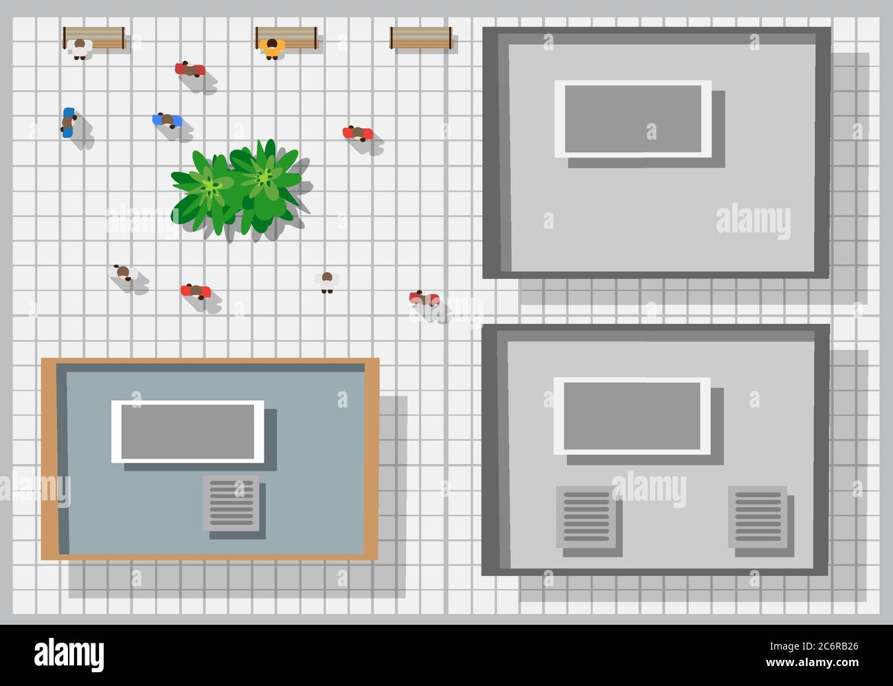 Vue de dessus des maisons et des rues avec arbre Illustration de Vecteur