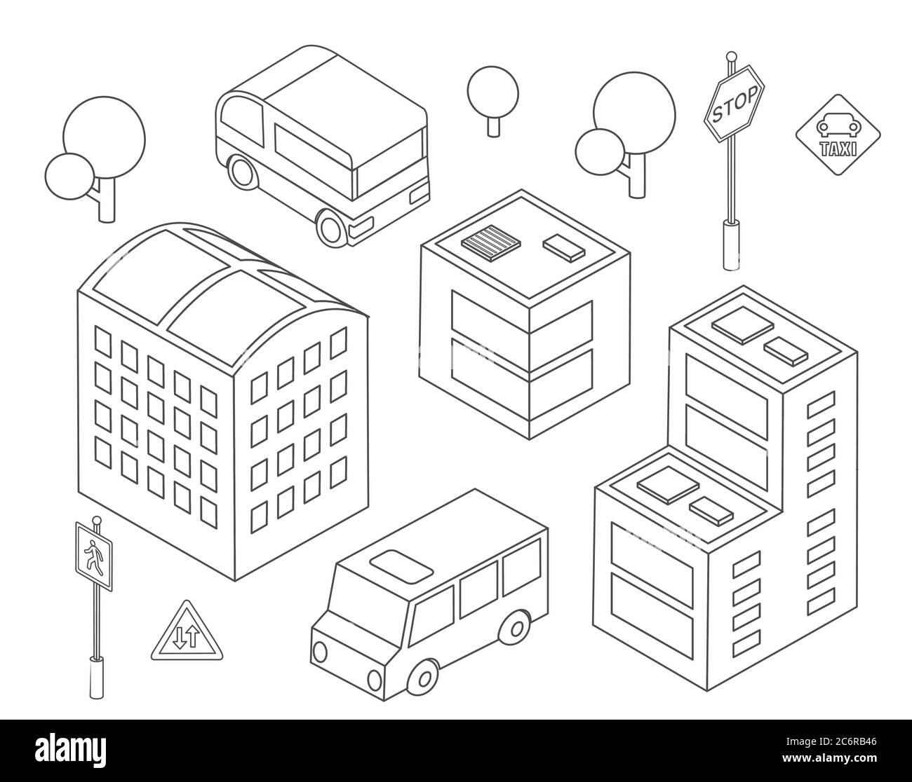 Autobus isométrique infrastructures urbaines voitures et autobus Illustration de Vecteur