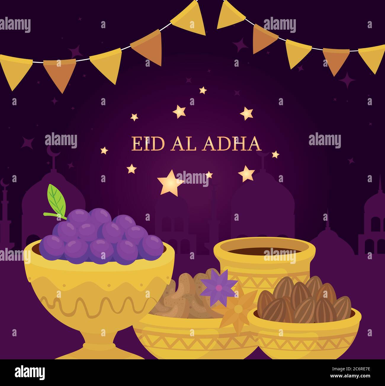 eid al adha mubarak, fête du sacrifice heureux, avec traditions de pots de céramique Illustration de Vecteur