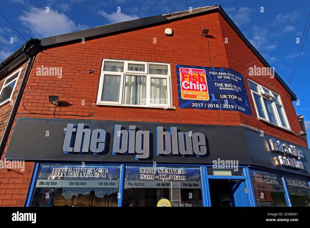 The Big Blue, Fish and Chip Shop, 177 Knutsford Rd, Grappenhall, Warrington, Cheshire, Angleterre, Royaume-Uni, WA4 2QL Banque D'Images