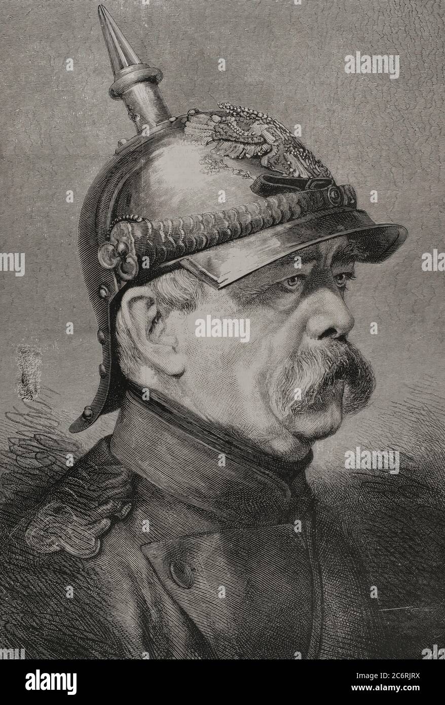 Otto von Bismarck (1815-1898). Estadista y político alemán. Artífice de la unificación alemana. Príncipe de Bismarck, Presidente Honorario de la Conferencia de Berlín (15 de 1884-26 de febrero de 1885). Grabado. La Ilustración Española y Americana,1878. Banque D'Images