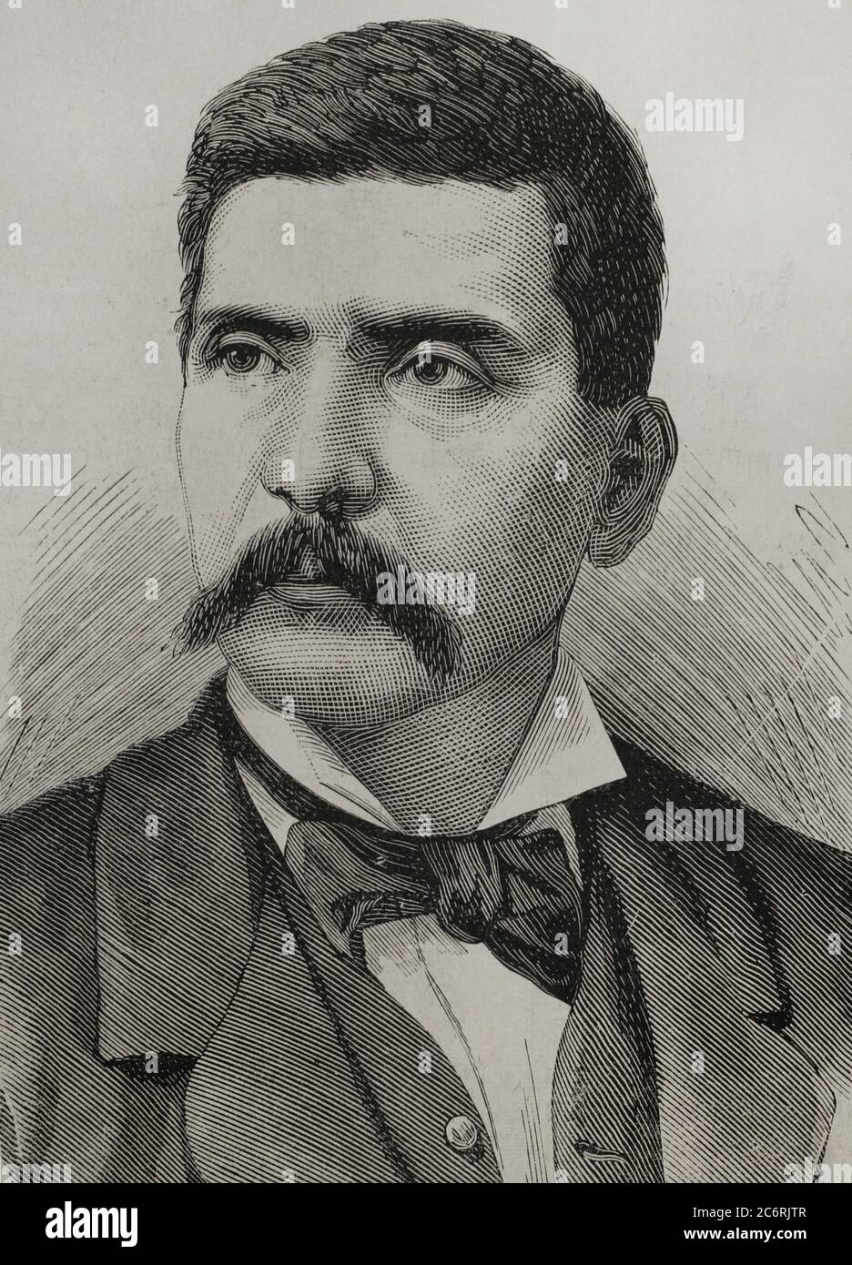 Porfirio Díaz (1830-1915). Militar mexicano. Presidente de México en siete ocasiones. Grabado por Arturo Carretero. La Ilustración Española y Americana,1878. Banque D'Images