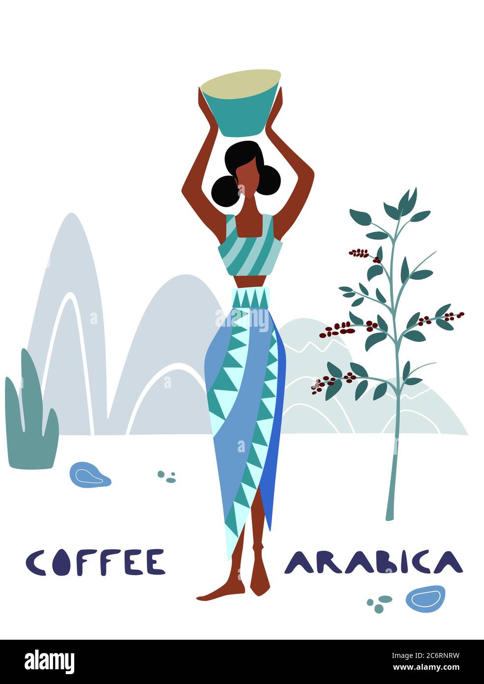 Une femme non identifiée cultivateur de café récolte des baies de café dans la ferme de café Illustration de Vecteur