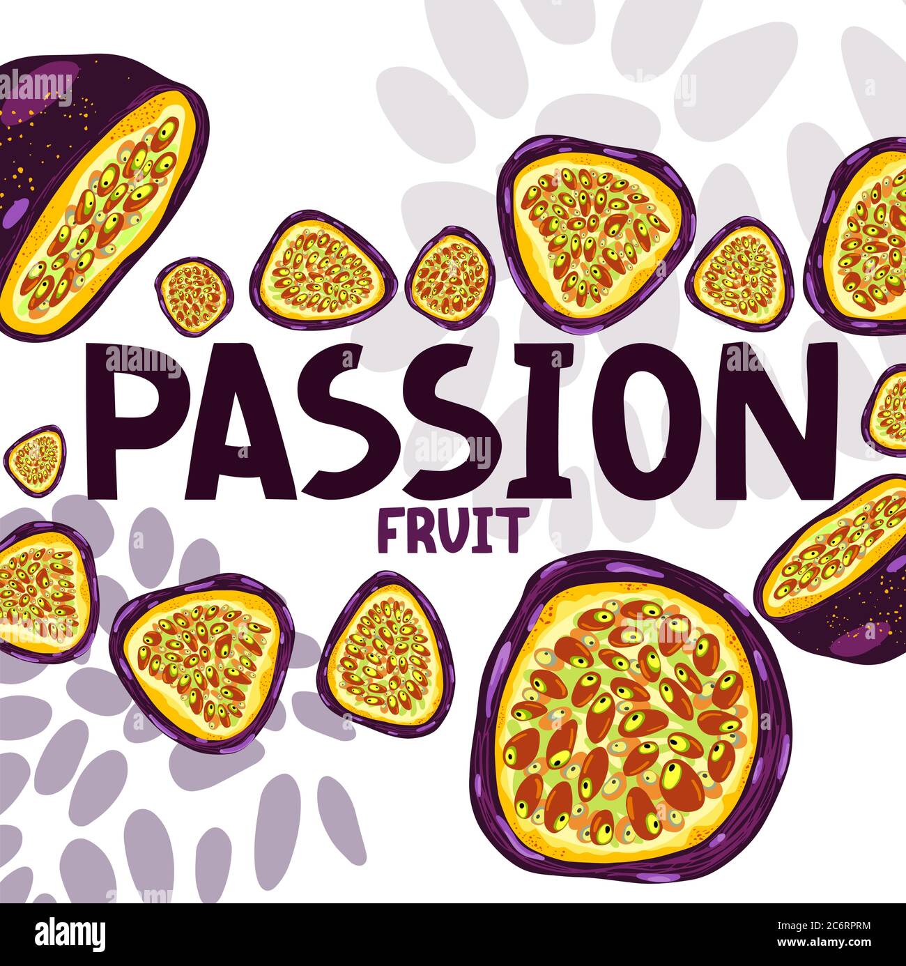 Illustration faite à la main de fruits de la passion pourpres et de fruits savoureux Illustration de Vecteur