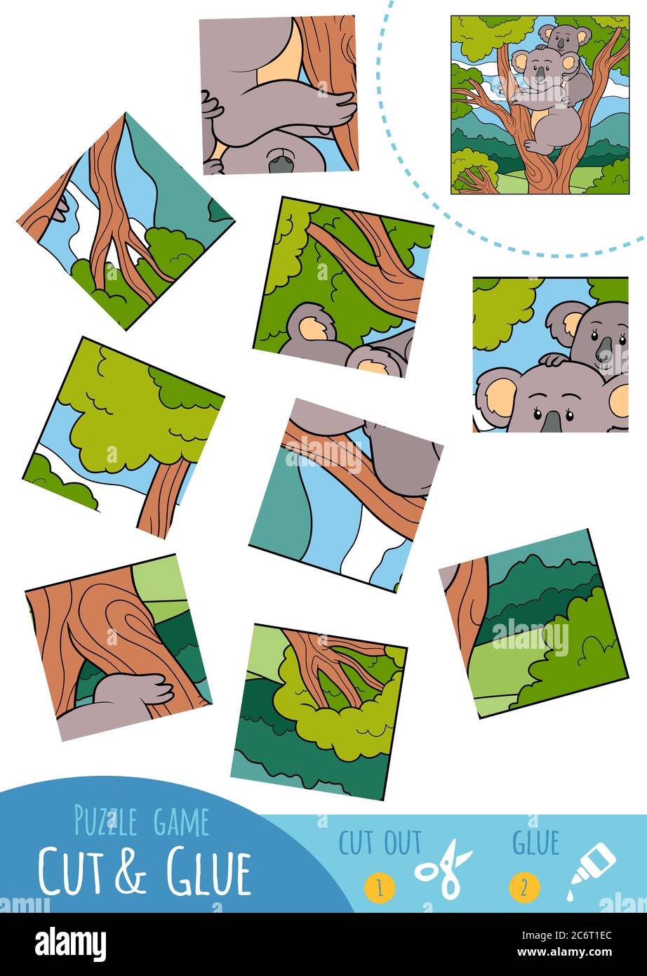 Jeu de réflexion pour les enfants, Koala. Utilisez des ciseaux et de la colle pour créer l'image. Illustration de Vecteur
