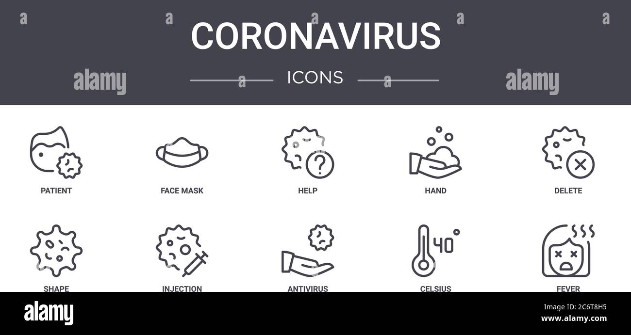 ensemble d'icônes de ligne de concept de coronavirus. contient des icônes utilisables pour le web, le logo, l'interface utilisateur/ux, comme le masque facial, la main, la forme, l'antivirus, celsius, fièvre, supprimer, aide Illustration de Vecteur