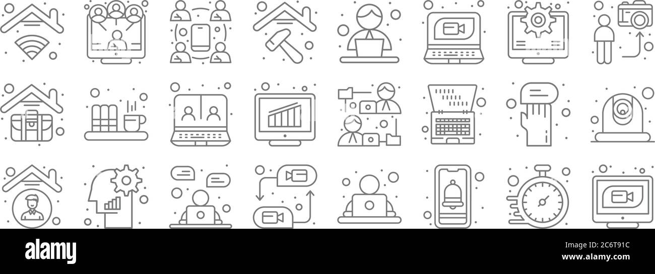 icônes de ligne de base. set linéaire. qualité ligne de vecteur comme appel vidéo, notification, , je reste à la maison, feedback, appel vidéo, streaming, worke de bureau Illustration de Vecteur