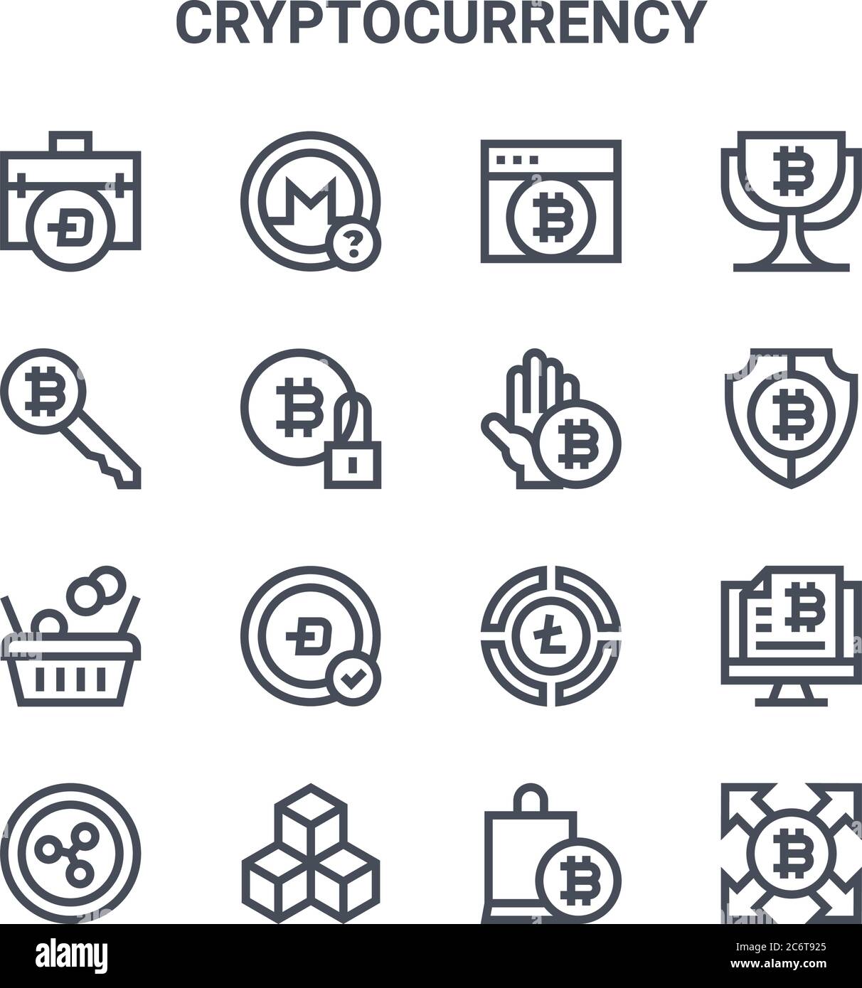 ensemble de 16 icônes de lignes vectorielles de concept de crypto-monnaie. icônes à traits fins 64 x 64, telles que bitcoin, clé, bitcoin, graphique à secteurs, blockchain, bitcoin, shopping ba Illustration de Vecteur
