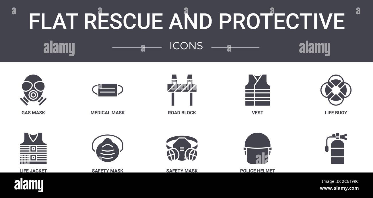 jeu d'icônes de la ligne de sauvetage et de protection. contient des icônes utilisables pour le web, le logo, l'interface utilisateur/ux tels que masque médical, gilet, gilet de sauvetage, masque de sécurité, po Illustration de Vecteur