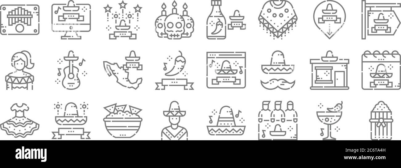 cinco de mayo lignes icônes. linear set. quality vector ligne set tel que tamales, hat, mexicain, mexicain, shop, mexico, mexico, chili, site web Illustration de Vecteur