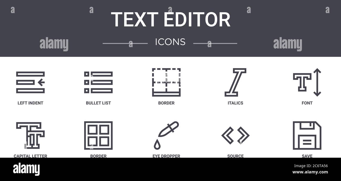 jeu d'icônes de ligne de concept d'éditeur de texte. contient des ...