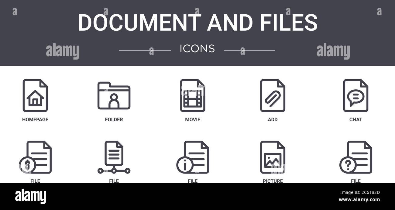 ensemble d'icônes de ligne de concept de document et de fichiers. contient des icônes utilisables pour le web, le logo, l'interface utilisateur/ux, telles que dossier, ajouter, fichier, fichier, image, fichier, chat, film Illustration de Vecteur