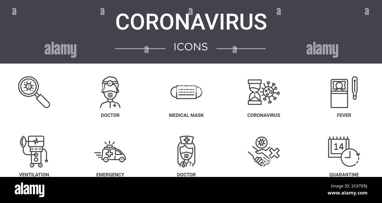 ensemble d'icônes de la ligne de concept du coronavirus. contient des icônes utilisables pour le web, le logo, l'interface utilisateur/ux, comme médecin, coronavirus, ventilation, médecin, , quarantaine, fièvre, Illustration de Vecteur