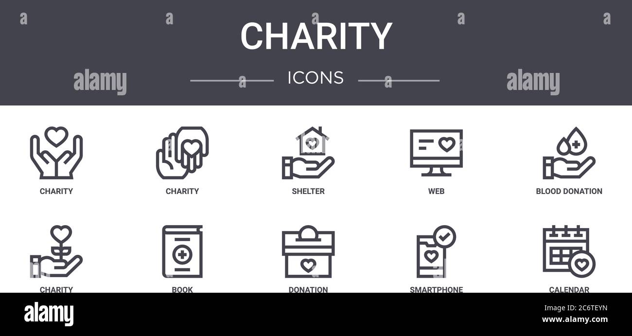ensemble d'icônes de la ligne de concept de charité. contient des icônes utilisables pour le web, le logo, l'interface utilisateur/ux tels que la charité, le web, la charité, le don, le smartphone, le calendrier, le don de sang Illustration de Vecteur