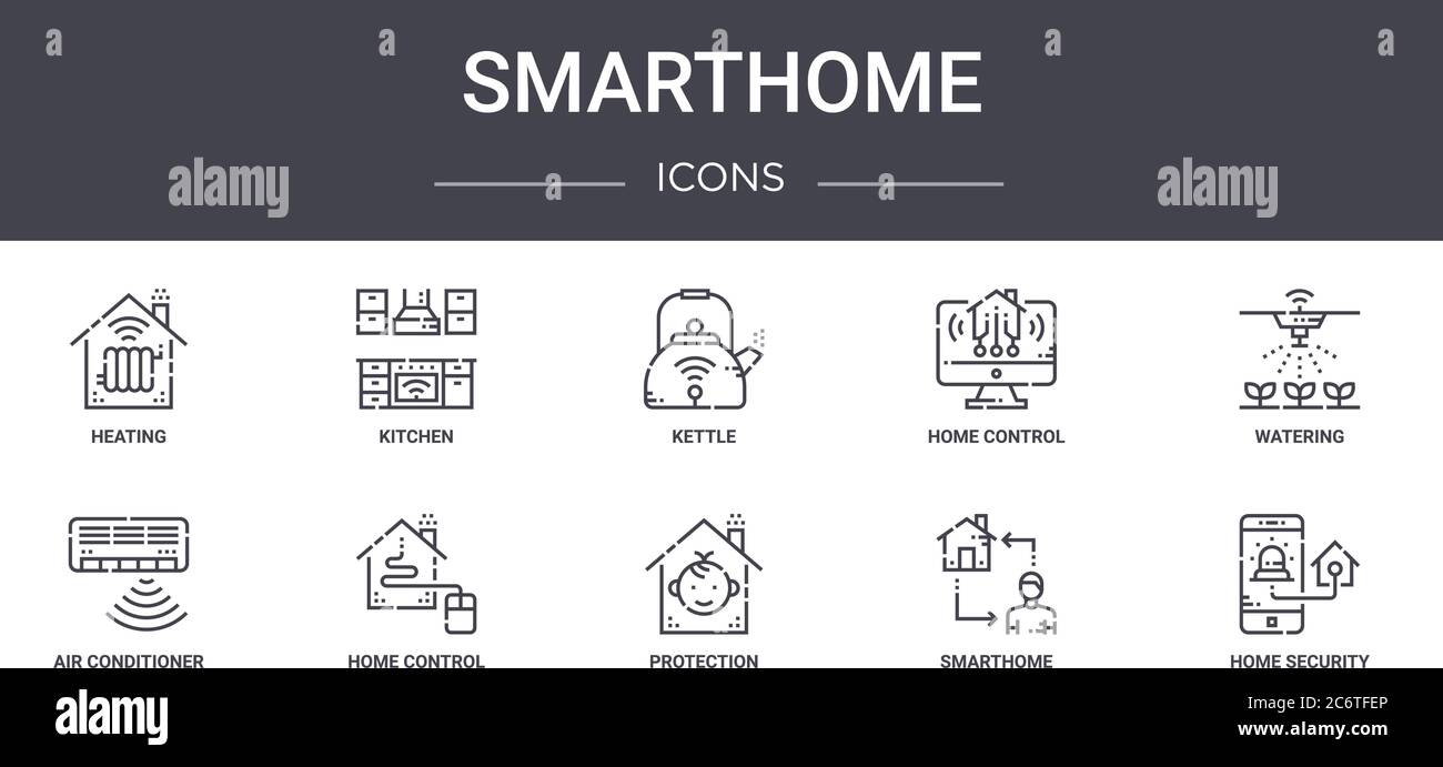 ensemble d'icônes de la ligne de concept sarthome. contient des icônes utilisables pour le web, le logo, l'interface utilisateur/ux comme la cuisine, le contrôle à domicile, la climatisation, la protection, sarthome, ho Illustration de Vecteur