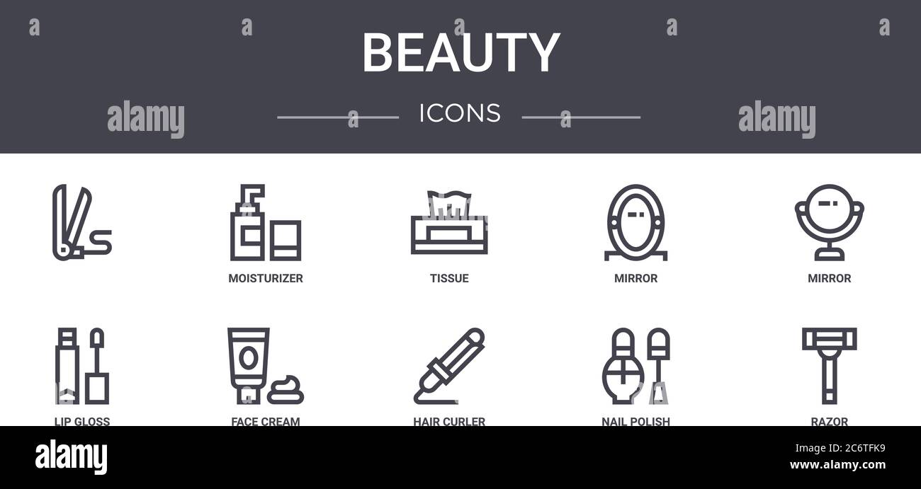 ensemble d'icônes de la ligne de concept de beauté. contient des icônes utilisables pour le web, le logo, ui/ux tels que hydratant, miroir, brillant à lèvres, pileur de cheveux, vernis à ongles, rasoir, mir Illustration de Vecteur