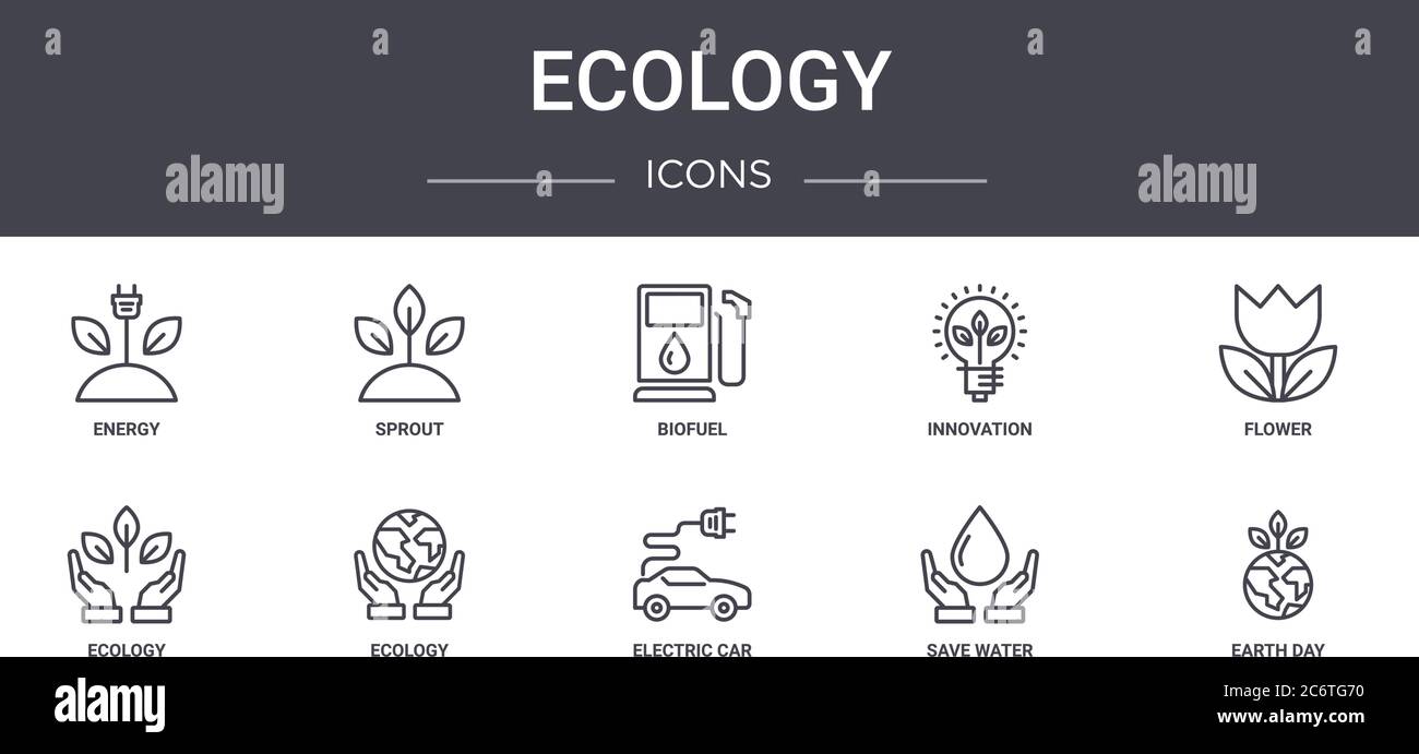 jeu d'icônes de ligne de concept d'écologie. contient des icônes utilisables pour le web, le logo, ui/ux tels que sprint, innovation, écologie, voiture électrique, économiser de l'eau, jour de la terre, f Illustration de Vecteur