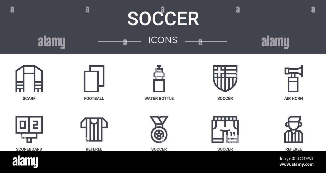 jeu d'icônes de ligne de concept de football. contient des icônes utilisables pour le web, le logo, ui/ux tels que le football, le soccer, le tableau de bord, le soccer, l'arbitre, l'air horn, le fond d'eau Illustration de Vecteur