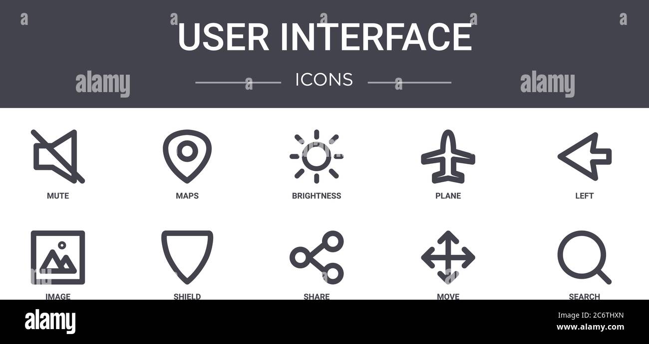 ensemble d'icônes de ligne de concept d'interface utilisateur. contient des icônes utilisables pour le web, le logo, l'interface utilisateur/ux telles que les cartes, le plan, l'image, le partage, le déplacement, la recherche, la gauche, la luminosité Illustration de Vecteur