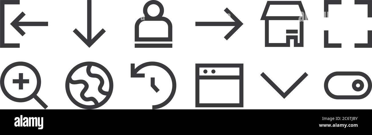 12 ensemble d'icônes d'interface utilisateur linéaire. icônes de contour mince telles que bascule, site web, globe, magasin, utilisateur, flèche vers le bas pour le web, mobile Illustration de Vecteur
